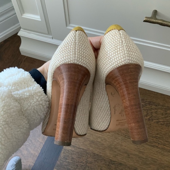 Vintage VALENTINO GARAVANI Raffia Leather Cream Wood Heels Size 41 Authentic - Picture 14 of 16